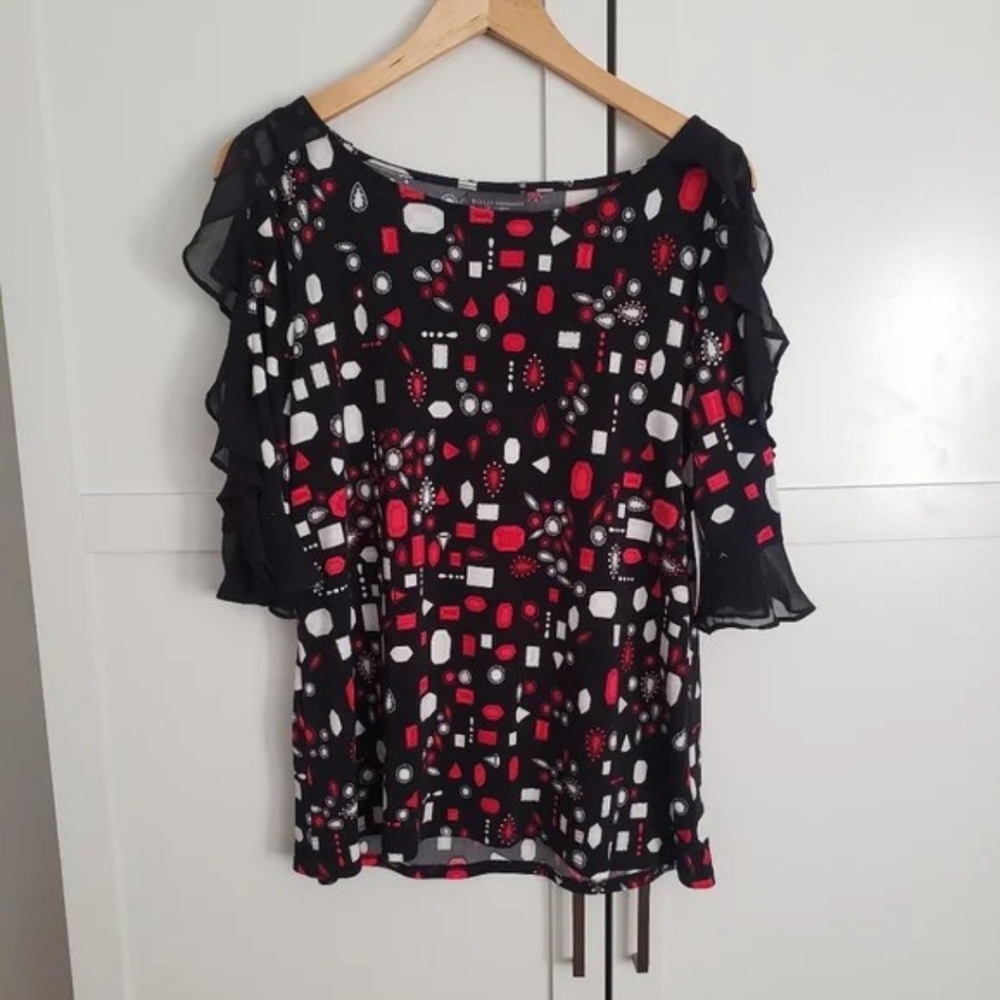 BOLD ELEMENTS | Women's Black/Red/White Diamond Ruffled Top